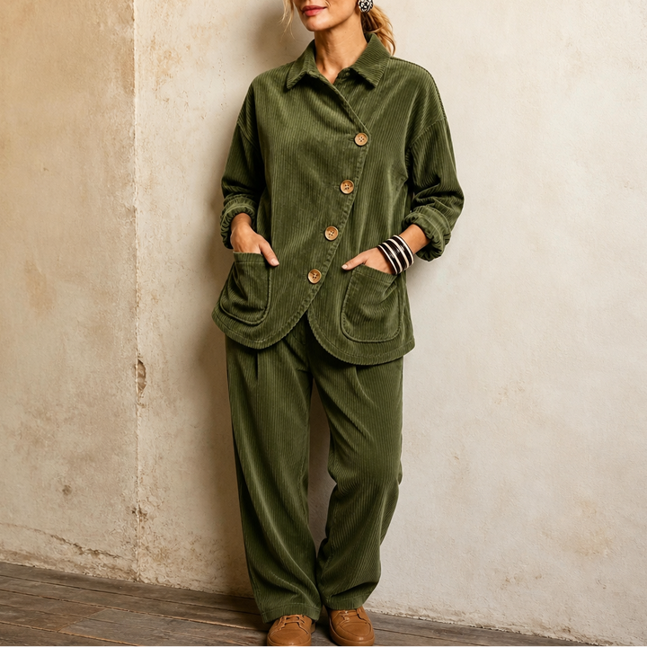 Corfield Diagonal Button Ribbed Corduroy Shacket - Elena Harper