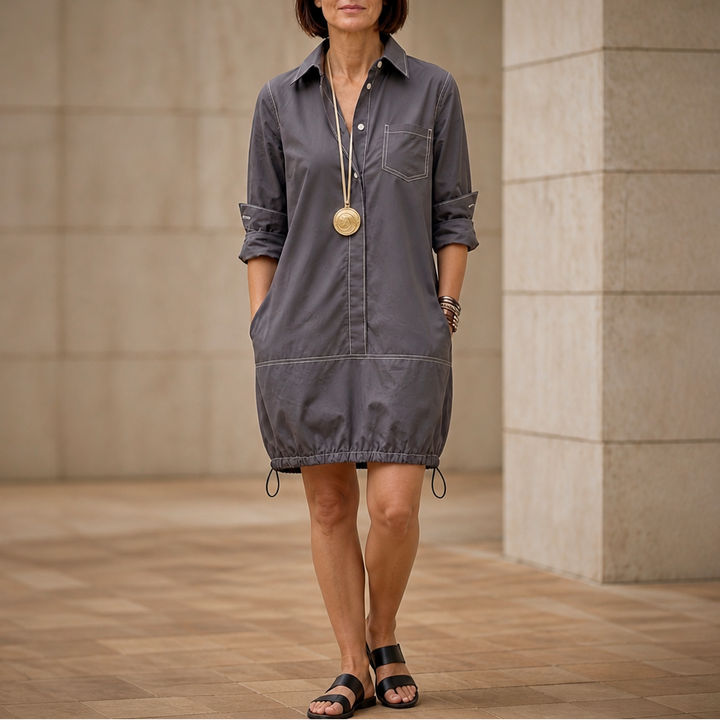 Collara Lapel Collar Half-Sleeve Midi Dress - Elena Harper