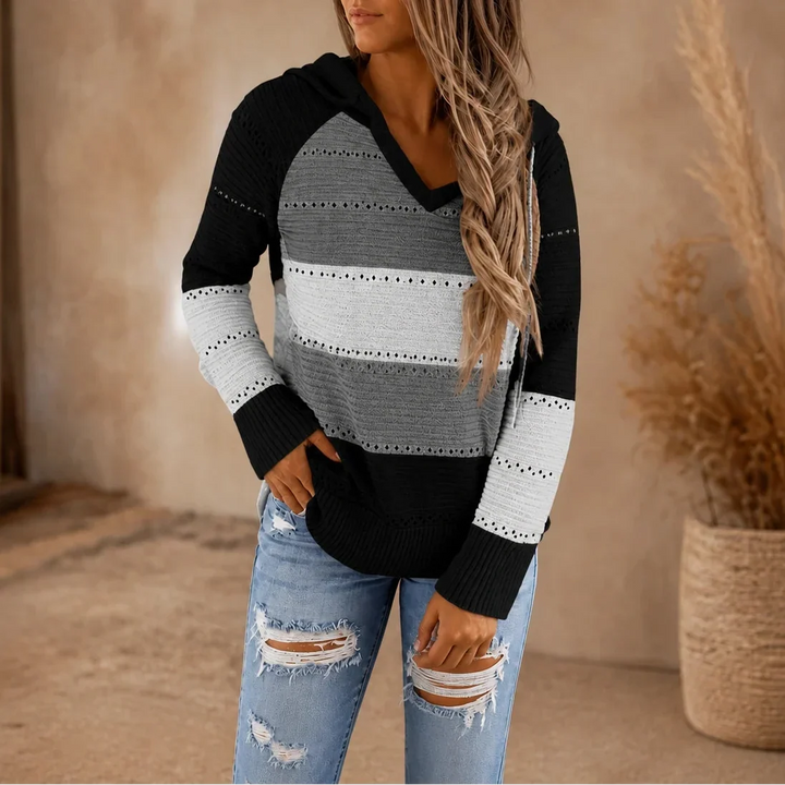 Colora Knit – Striped Hollow-Knit Hoodie