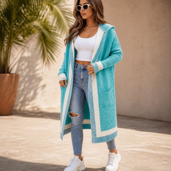 Coshabelle Color-Block Hooded Long-Line Cardigan - Elena Harper