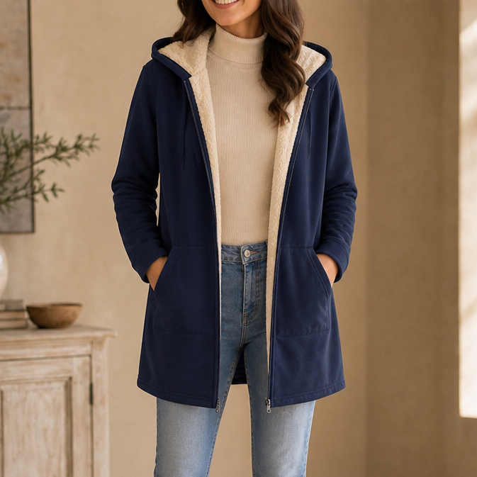 Cozelle Fleece-Lined Look Hooded Mid-Length Jacket - Elena Harper