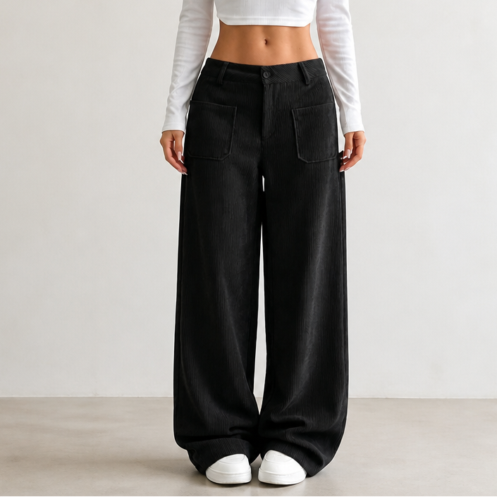 Cordelle High-Waisted Stretch Corduroy Wide-Leg Trousers - Elena Harper