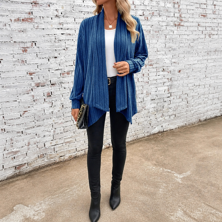 Draperly Eyelet Waterfall Open-Front Cardigan - Elena Harper
