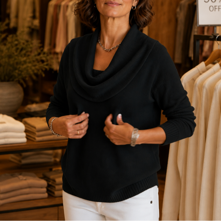 Draveline Cowl Neck Drape Knit Sweater - Elena Harper