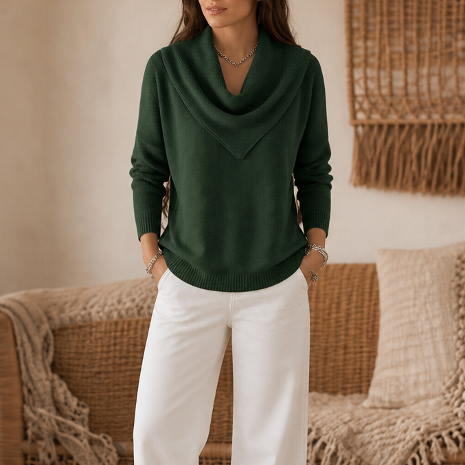 Collarvie Draped Open-Collar Cowl Neck Sweater - Elena Harper