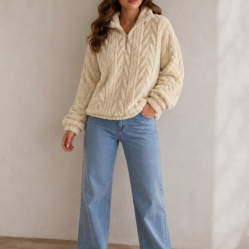 Cable & Cozy Cable-Knit Quarter-Zip Pullover - Elena Harper