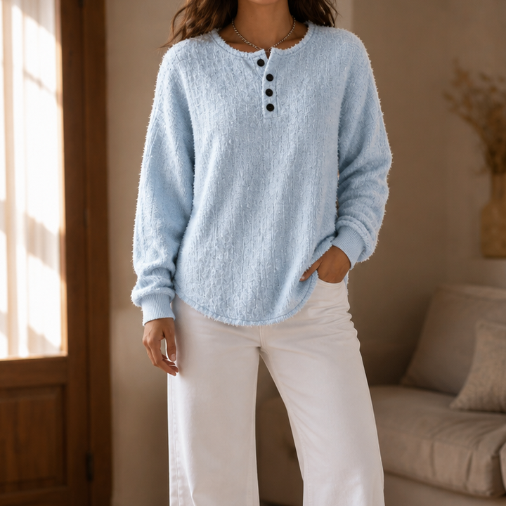 Autumbre Chunky Knit Button Henley Sweater - Elena Harper