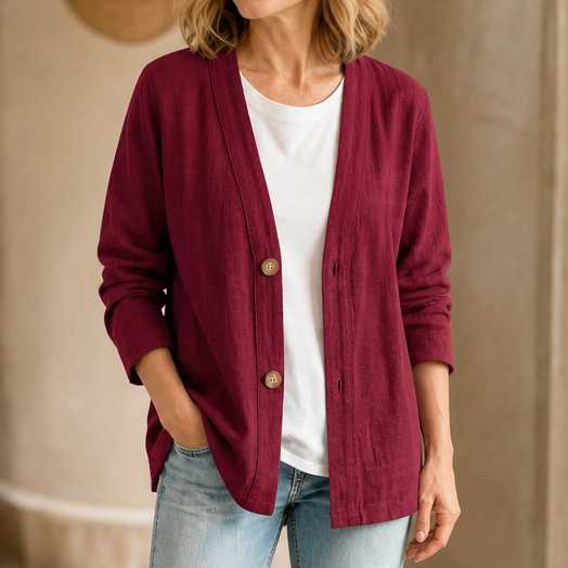 Drapelle Breathable Knit V-Neck Cardigan - Elena Harper