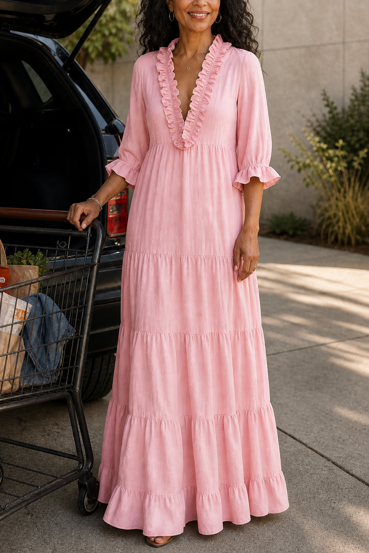 Breezalyn Tiered Ruffle V-Neck Maxi Dress - Elena Harper