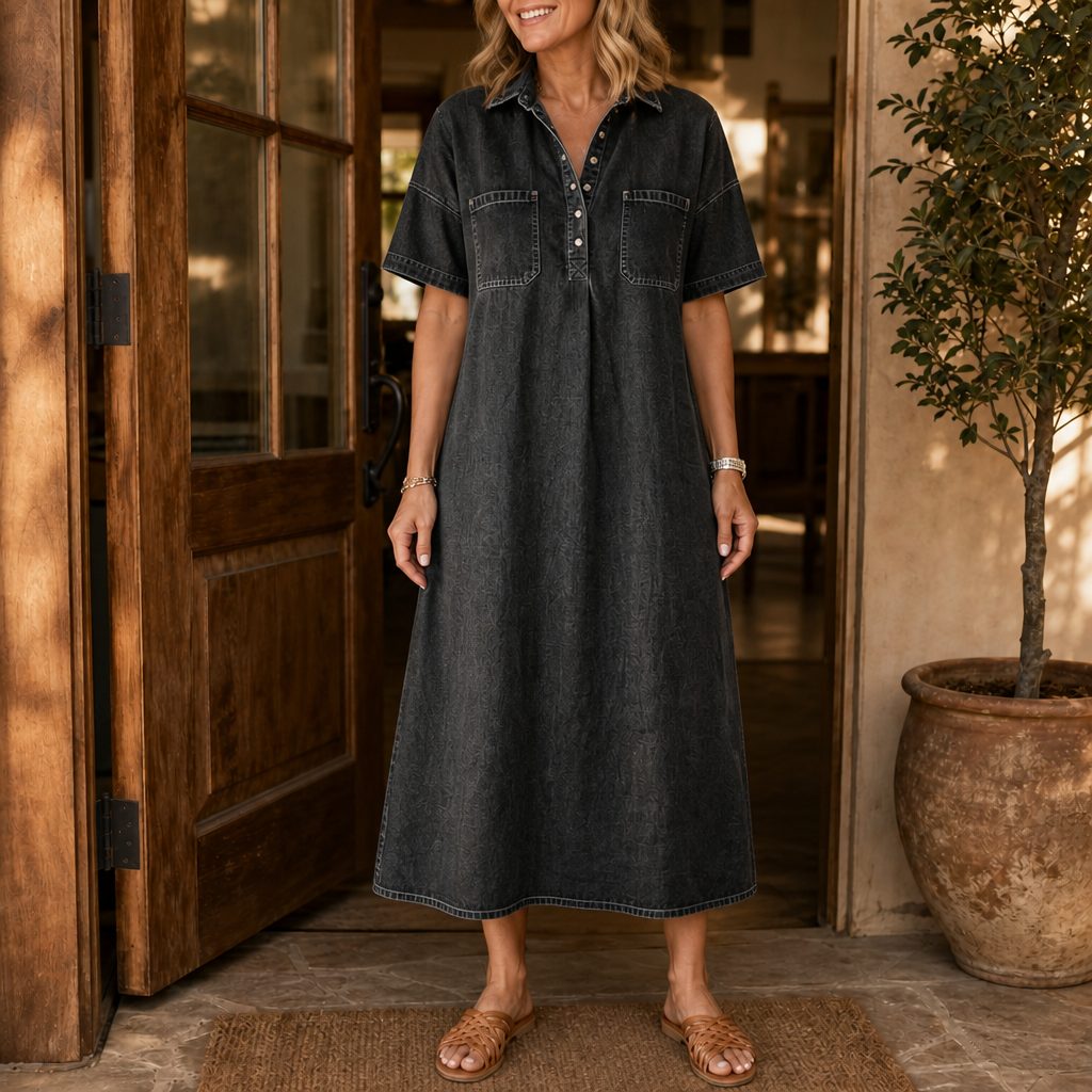 Easewell Lightweight Denim-Look Midi Shirt Dress - Elena Harper