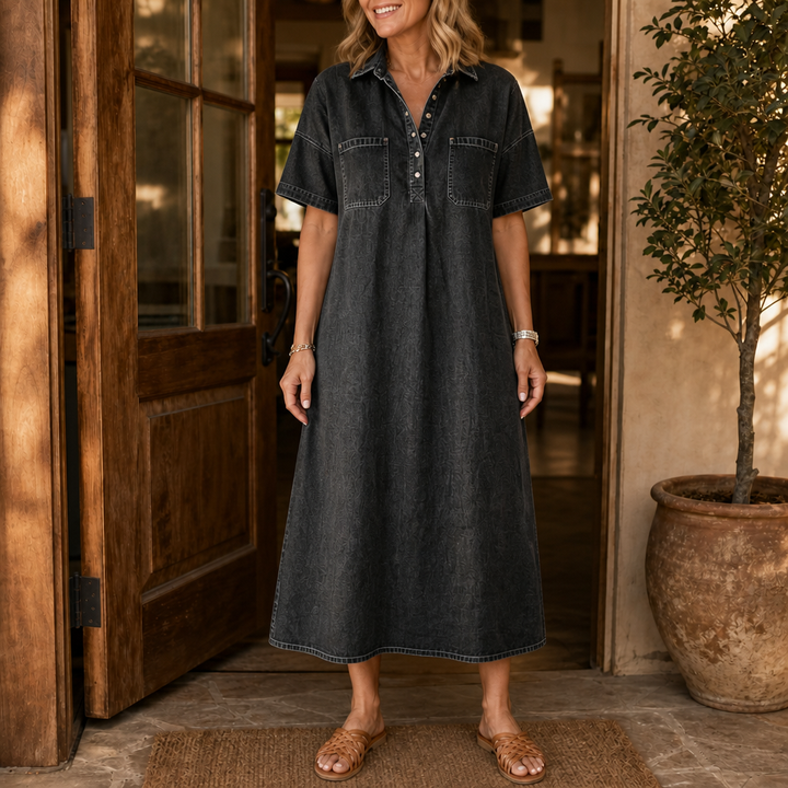 Easewell Lightweight Denim-Look Midi Shirt Dress - Elena Harper