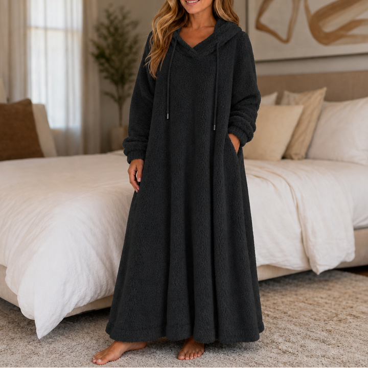 Coziya Hooded Plush Fleece Maxi Robe Dress - Elena Harper