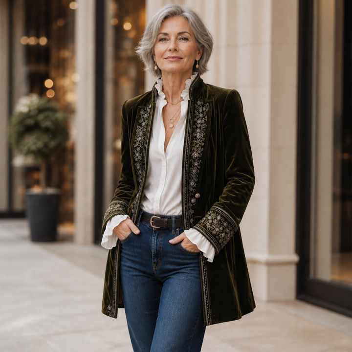 Anastasia Velvet-Look Longline Blazer - Elena Harper