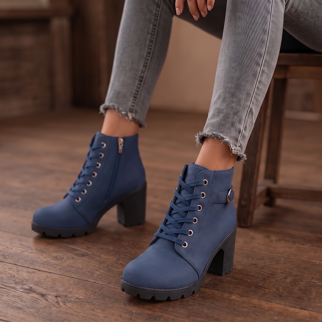 Buckle & Bold Buckle Lace-Up Chunky Heel Ankle Boots - Elena Harper