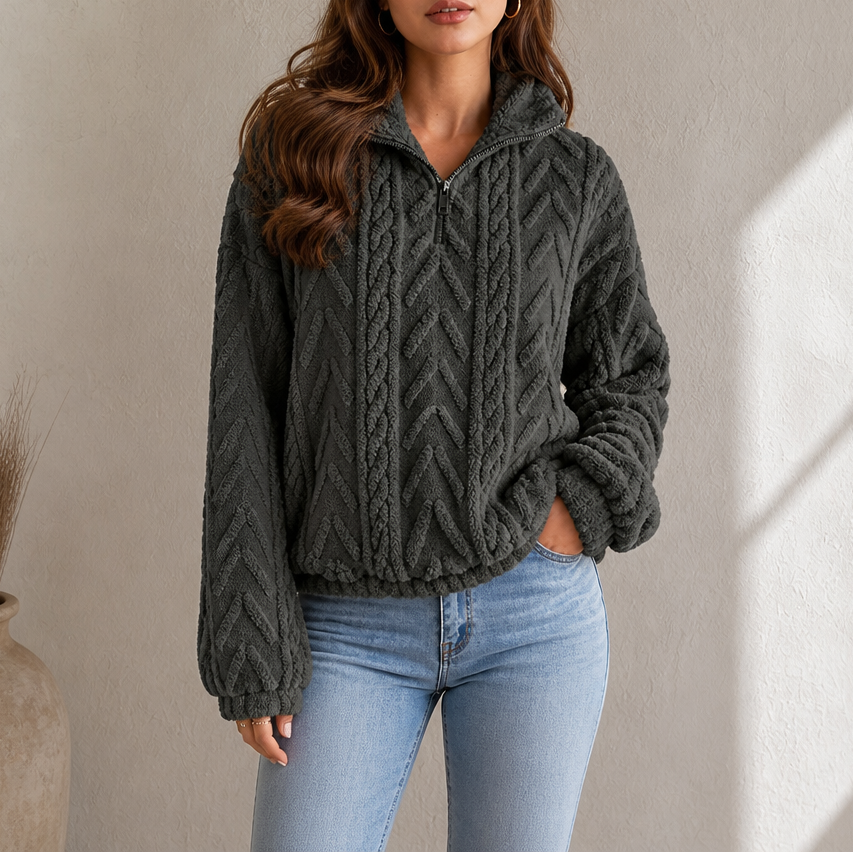 Cable & Cozy Cable-Knit Quarter-Zip Pullover - Elena Harper