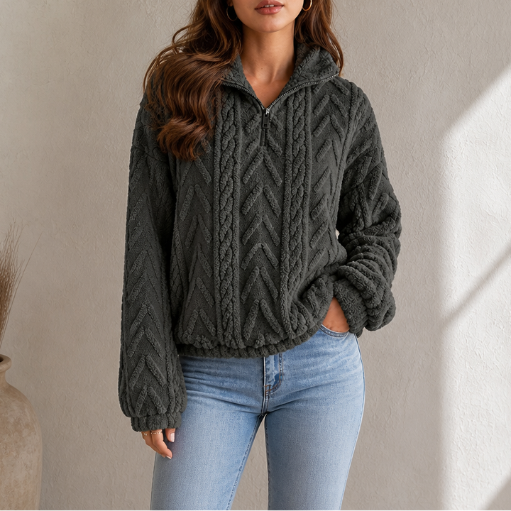 Cable & Cozy Cable-Knit Quarter-Zip Pullover - Elena Harper