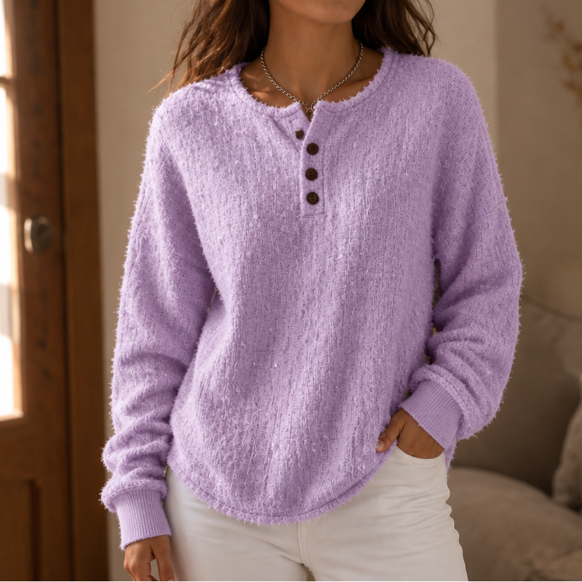 Autumbre Chunky Knit Button Henley Sweater - Elena Harper