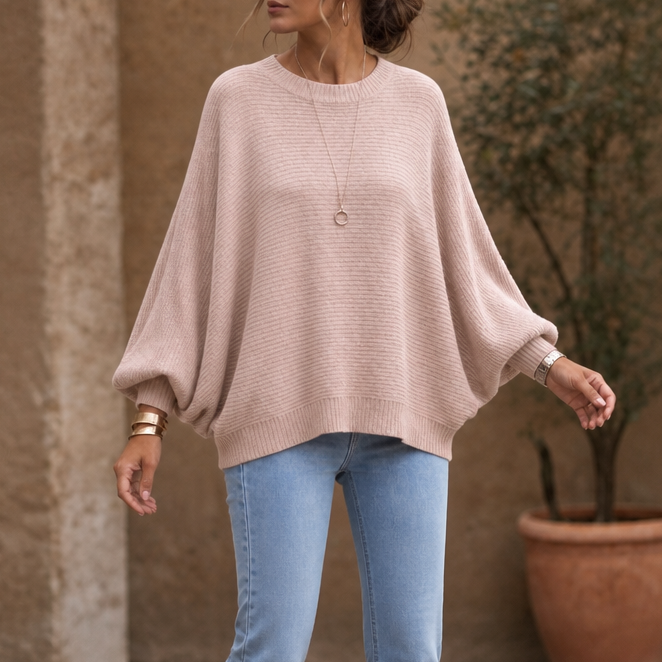 Drapeva – Fitted Cuff Batwing Knit Pullover