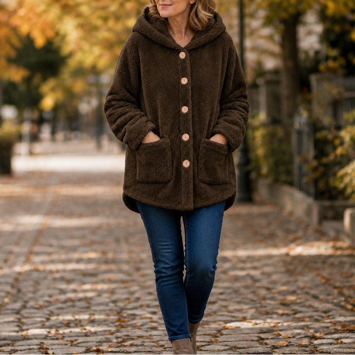 Cozyvale Button-Front Hooded Winter Jacket - Elena Harper
