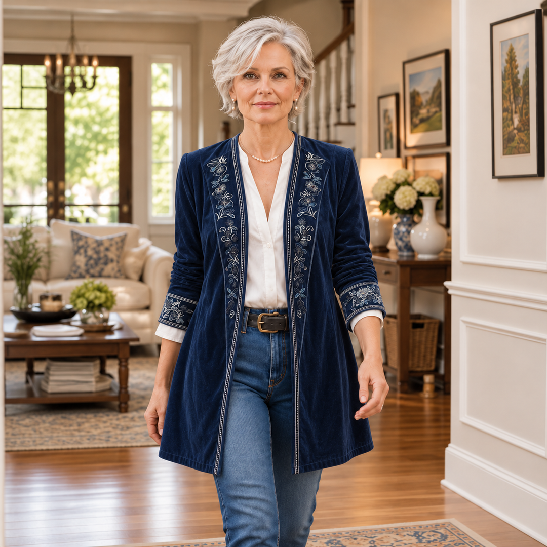 Anastasia Velvet-Look Longline Blazer - Elena Harper