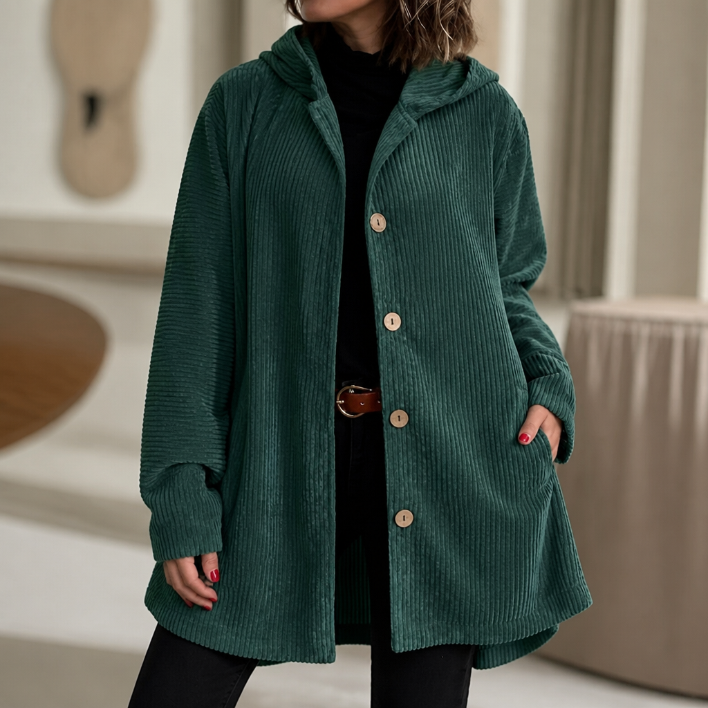Corduvie Ribbed Corduroy Hooded Overshirt - Elena Harper