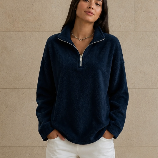 Cozyline Dropped-Shoulder Quarter-Zip Sweatshirt - Elena Harper
