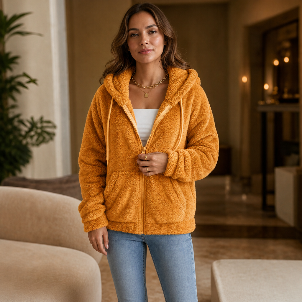 Cloudhug Hooded Plush Zip-Up Jacket - Elena Harper