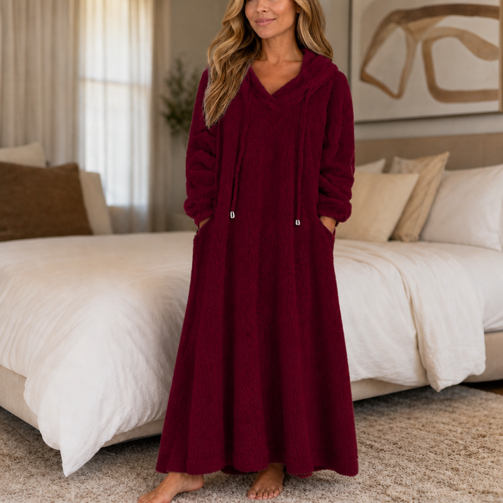 Coziya Hooded Plush Fleece Maxi Robe Dress - Elena Harper