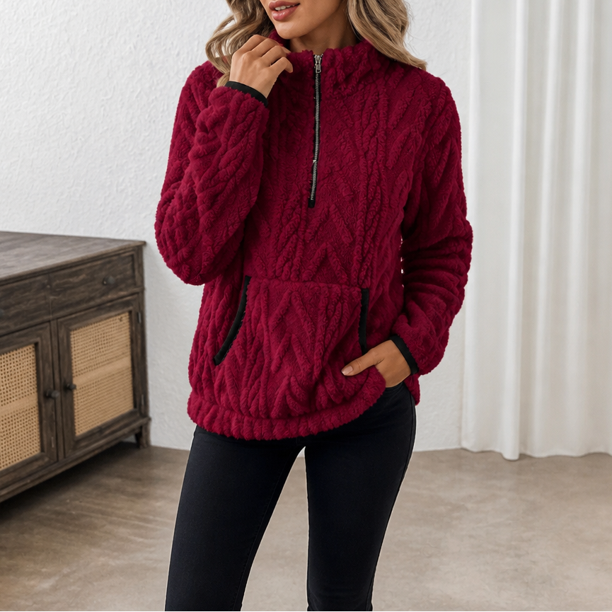 Women's Polar Fleece Half-Zip Sweater with Kangaroo Pocket, view 5 - Elena Harper