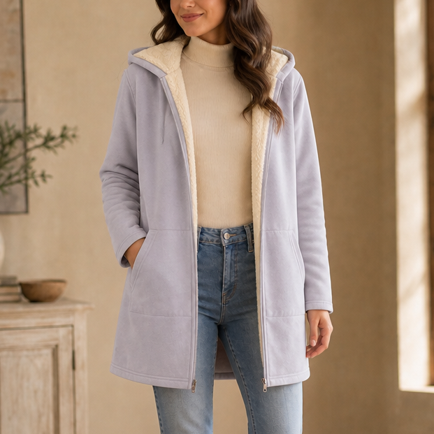 Cozelle Fleece-Lined Look Hooded Mid-Length Jacket - Elena Harper
