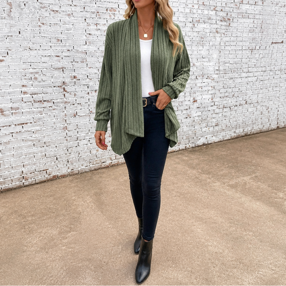 Draperly Eyelet Waterfall Open-Front Cardigan - Elena Harper