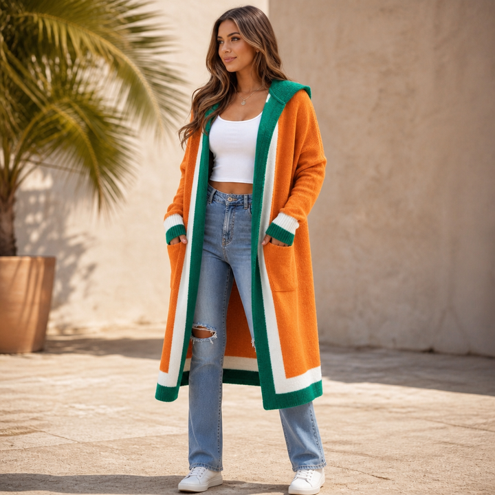 Coshabelle Color-Block Hooded Long-Line Cardigan - Elena Harper