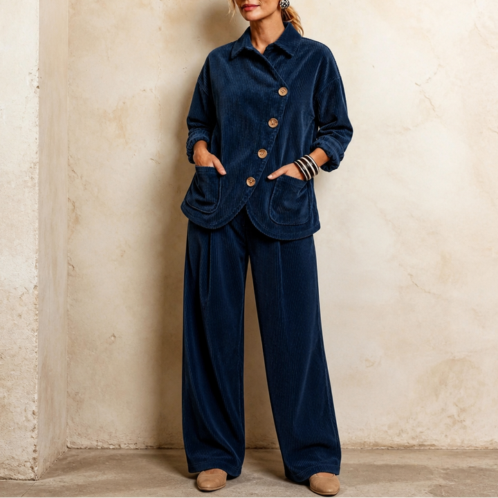 Corfield Diagonal Button Ribbed Corduroy Shacket - Elena Harper