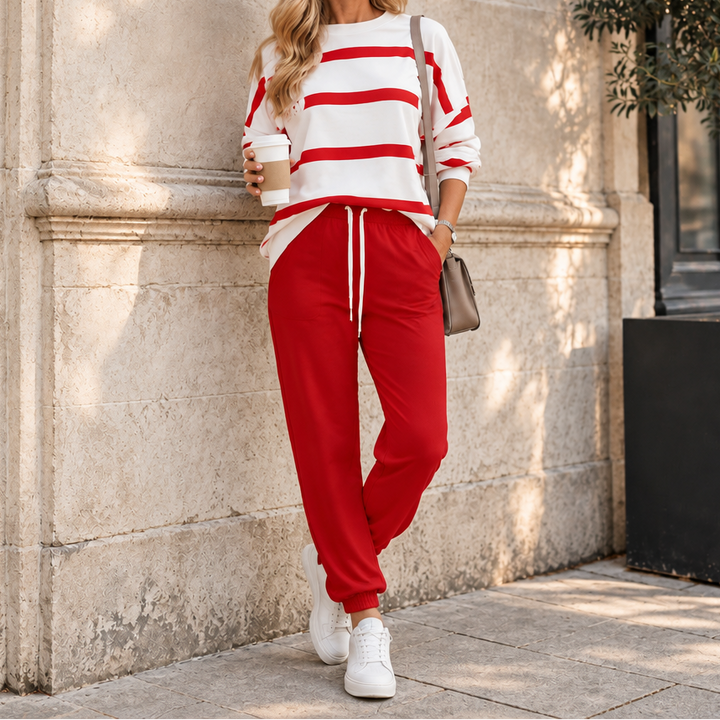 Effortlyn Striped Two-Piece Jogger Set - Elena Harper