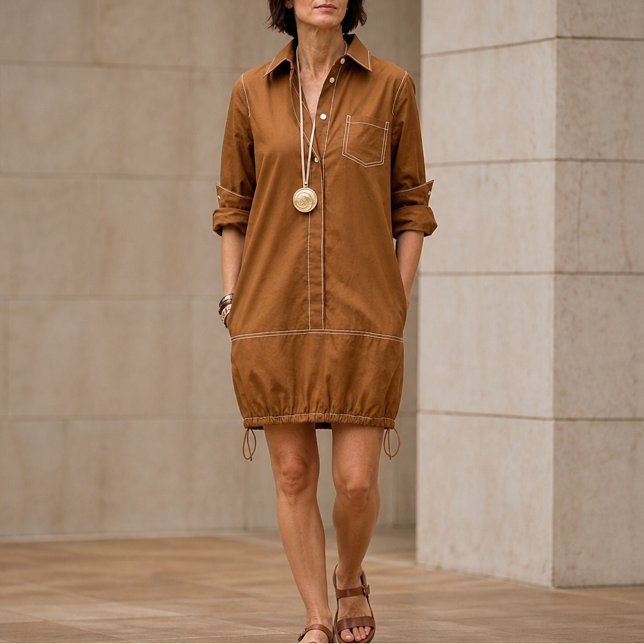 Collara Lapel Collar Half-Sleeve Midi Dress - Elena Harper
