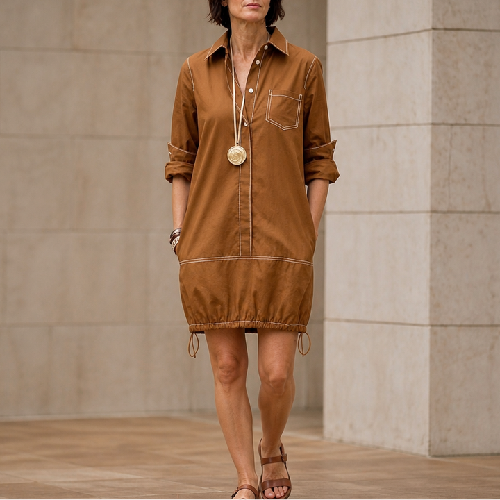 Collara Lapel Collar Half-Sleeve Midi Dress - Elena Harper
