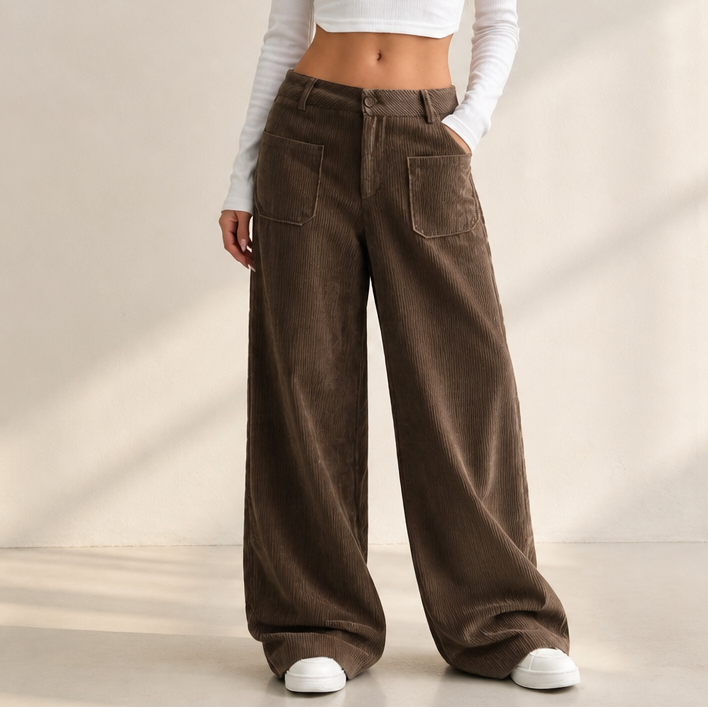 Cordelle High-Waisted Stretch Corduroy Wide-Leg Trousers - Elena Harper