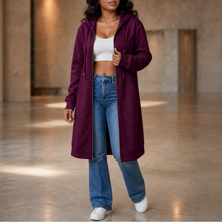 Cozyline Fleece-Lined Tunic-Length Zip-Up Hoodie - Elena Harper