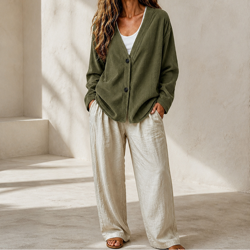 Corabelle Rib Open-Front V-Neck Cardigan - Elena Harper