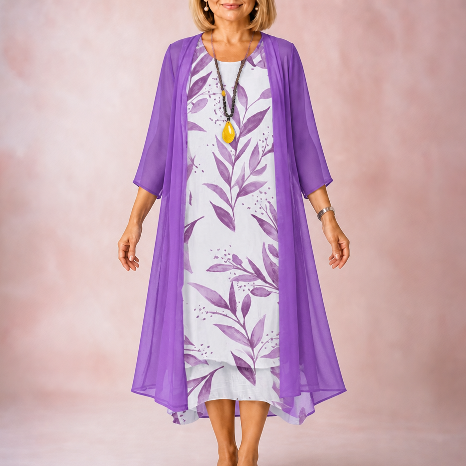Bloomcast Floral Midi Dress And Sheer Duster Set - Elena Harper