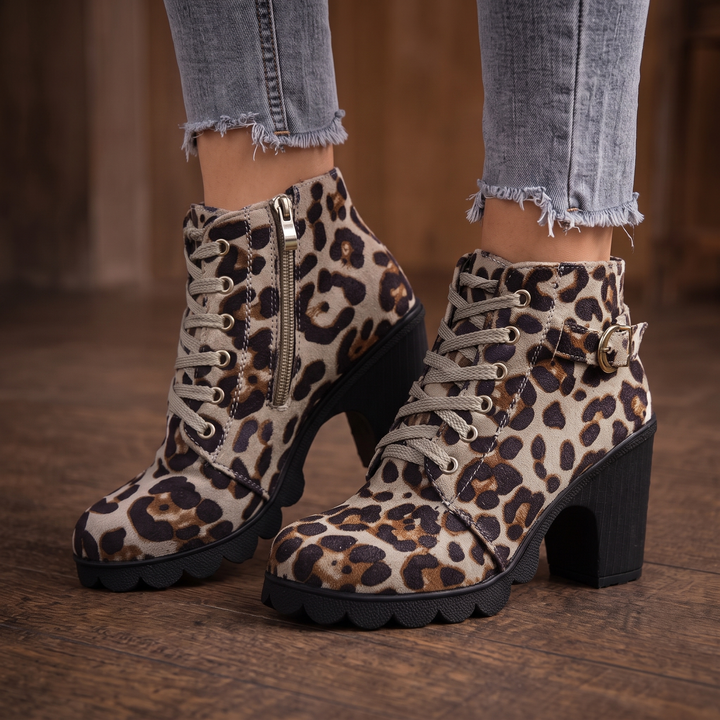 Buckle & Bold Buckle Lace-Up Chunky Heel Ankle Boots - Elena Harper