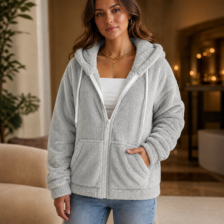 Cloudhug Hooded Plush Zip-Up Jacket - Elena Harper