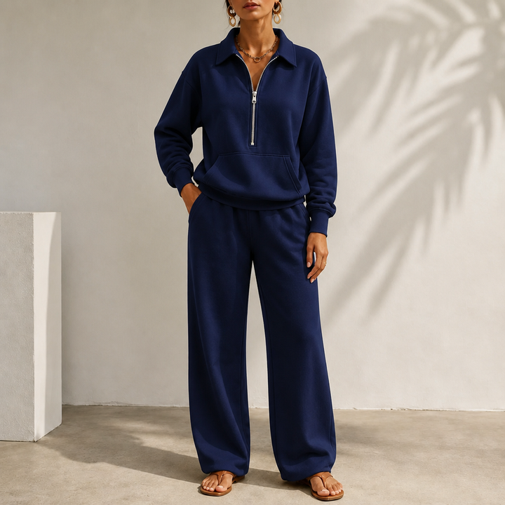 Easolde Half-Zip Collar Lounge Set - Elena Harper