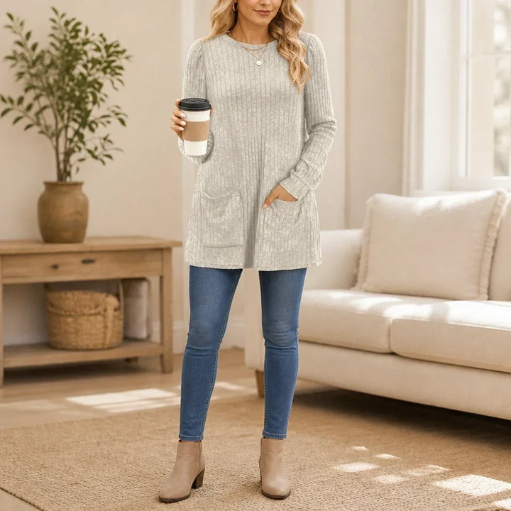 Cozy Rib Ribbed Knit Tunic With Pockets - Elena Harper