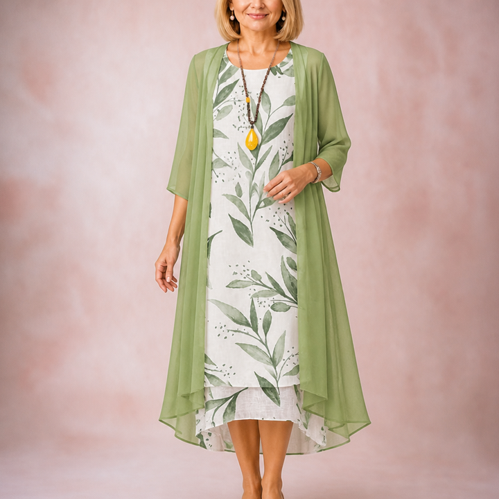 Bloomcast Floral Midi Dress And Sheer Duster Set - Elena Harper