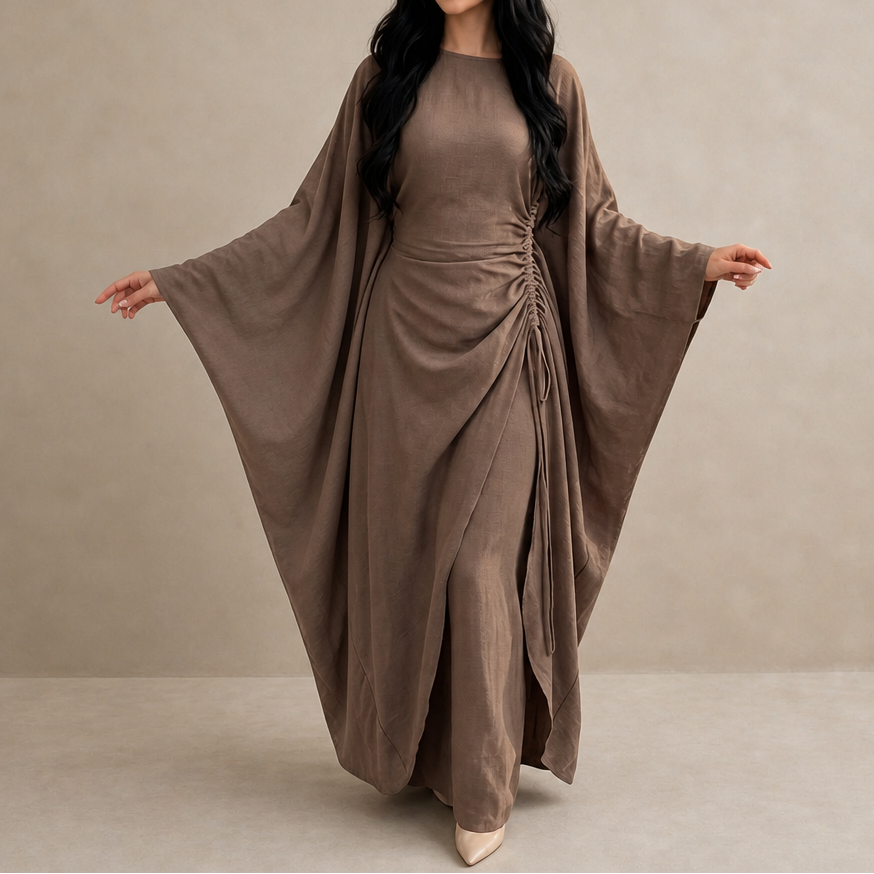 Cinchara Ruched Waist Batwing Kaftan Two-Piece Set - Elena Harper