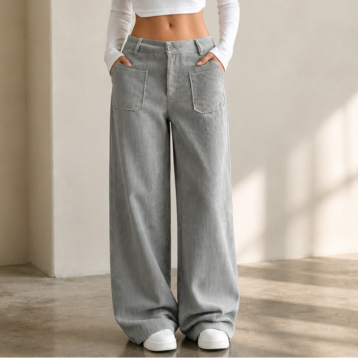 Cordelle High-Waisted Stretch Corduroy Wide-Leg Trousers - Elena Harper