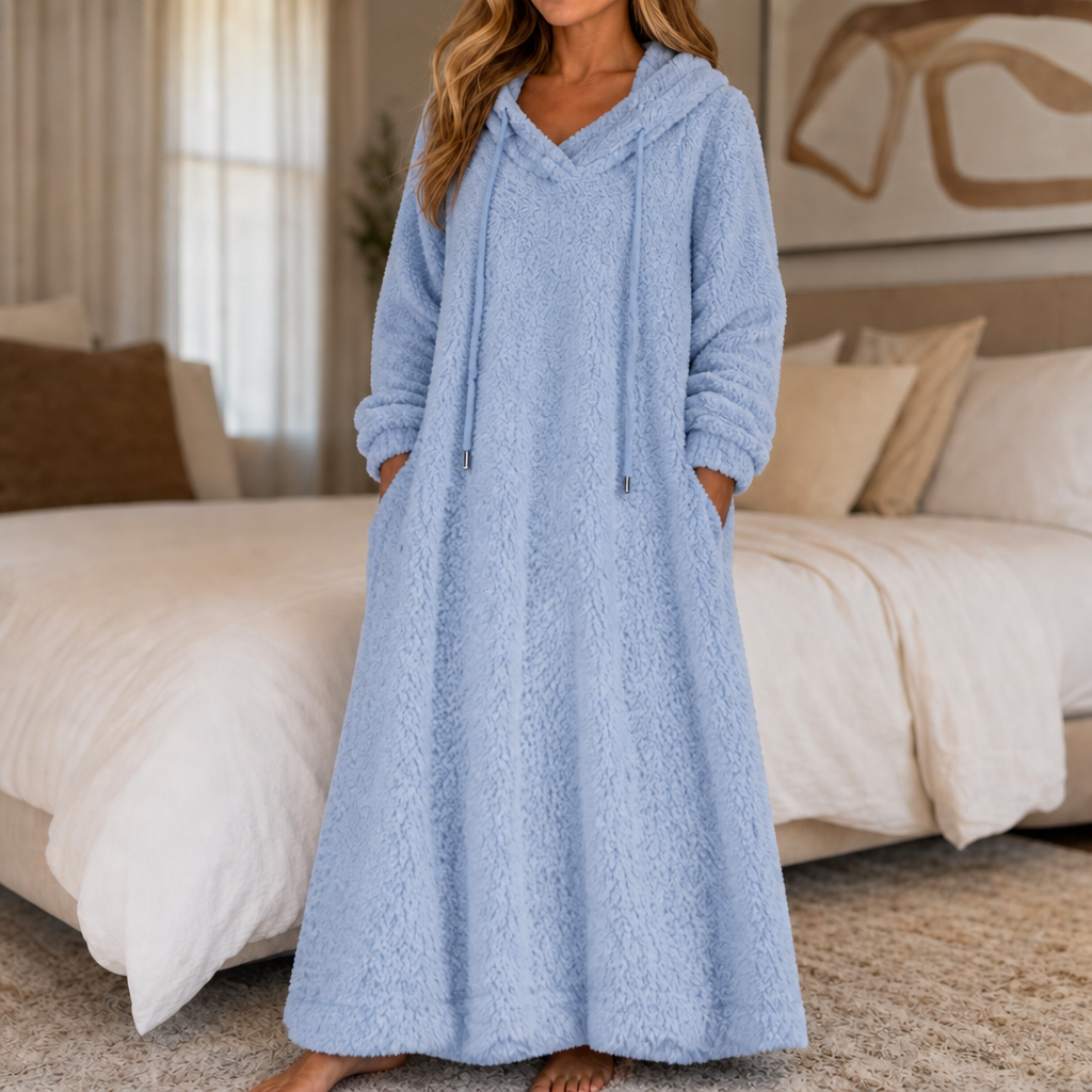 Coziya Hooded Plush Fleece Maxi Robe Dress - Elena Harper