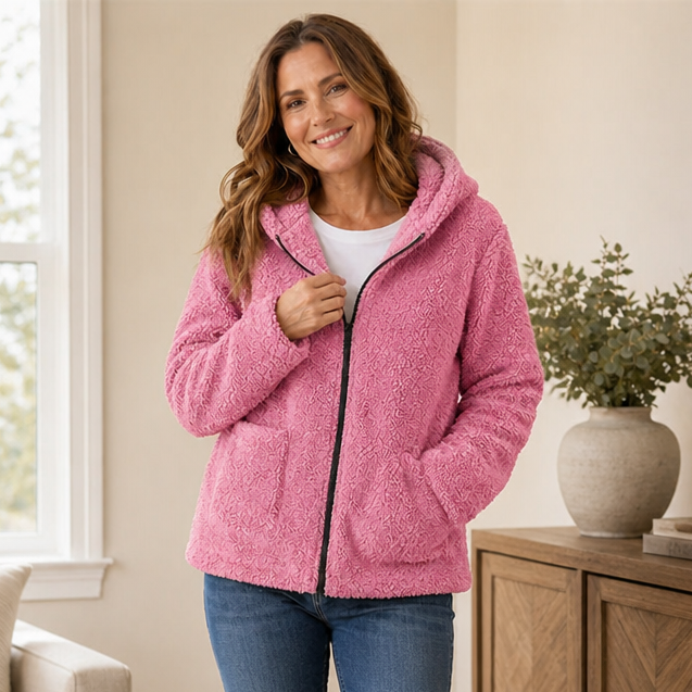 Cozyelle – Plush Fleece-Look Hooded Jacket