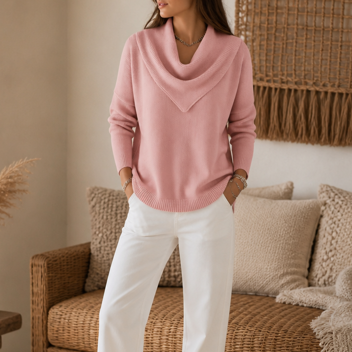Collarvie Draped Open-Collar Cowl Neck Sweater - Elena Harper